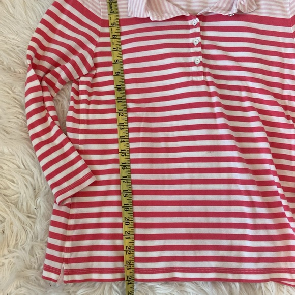 Lands End Women's Long Sleeve Polo Shirt Pink Striped Size Medium 10-12 - Picture 6 of 7